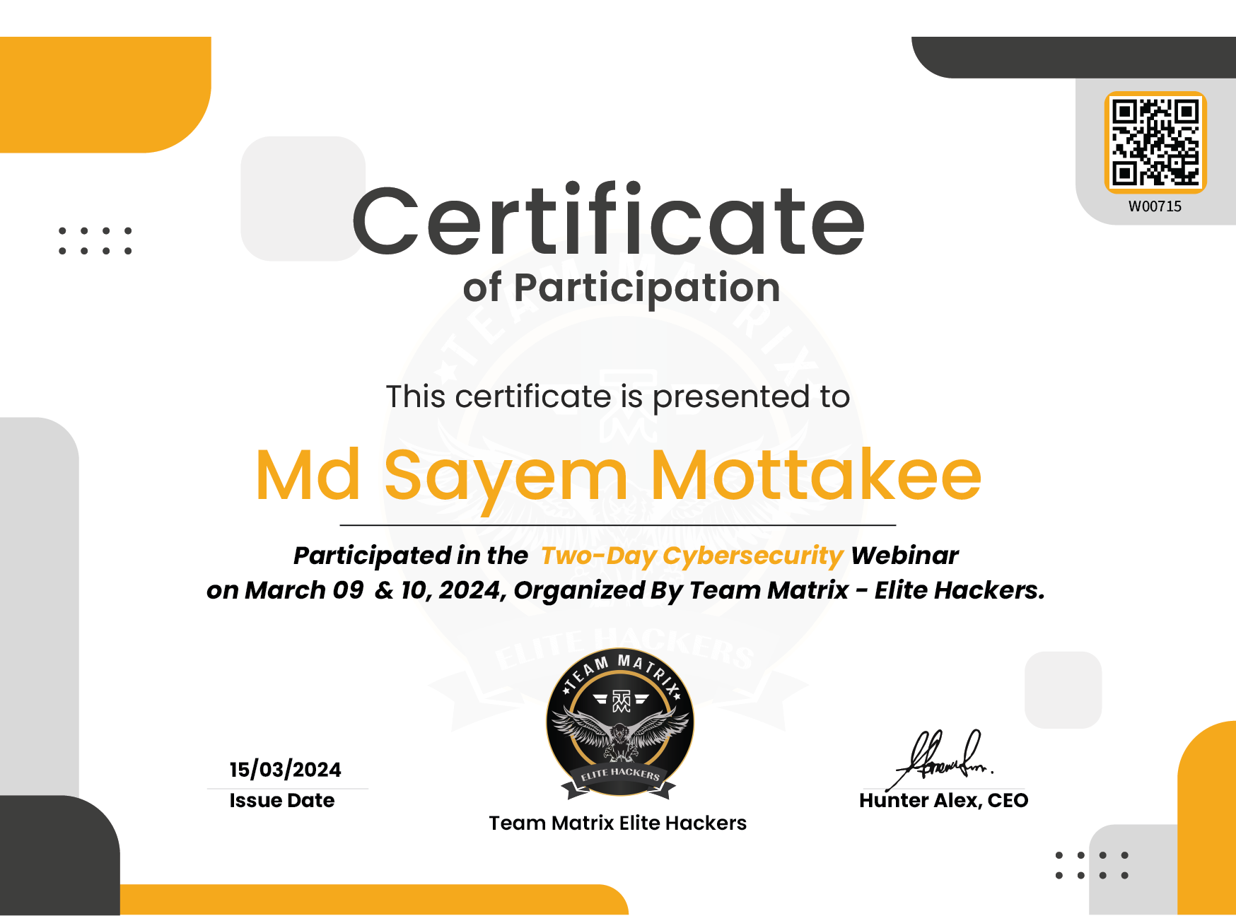 Cybersecurity Webinar Participation